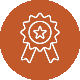 Orange circle with a white award ribbon badge featuring a central star.